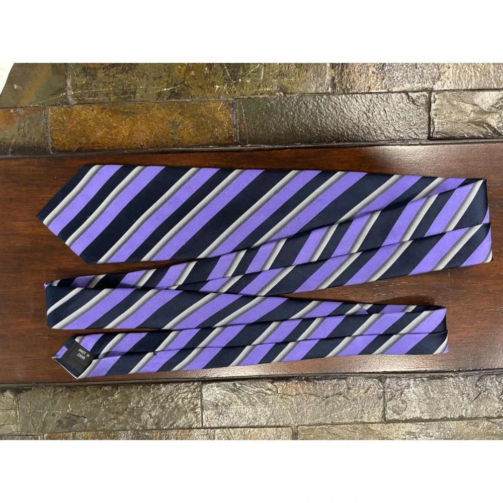 Apt 9‎ Mens Necktie Purple Navy Gray Striped Business Career Tie Vintage Note!